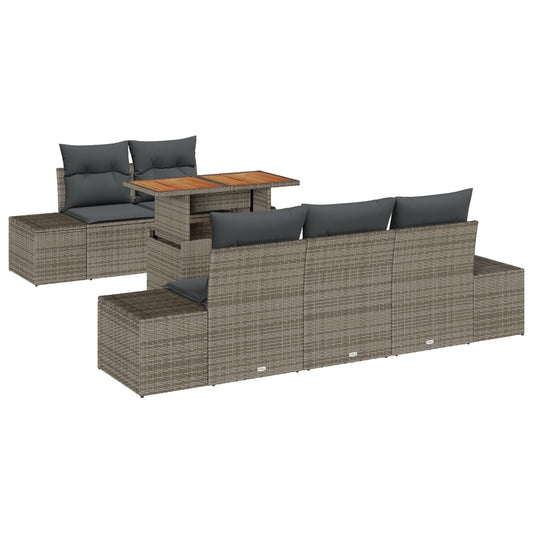 6-Delige Tuindining Set Met Kussens Grijs Poly Rattan Acacia