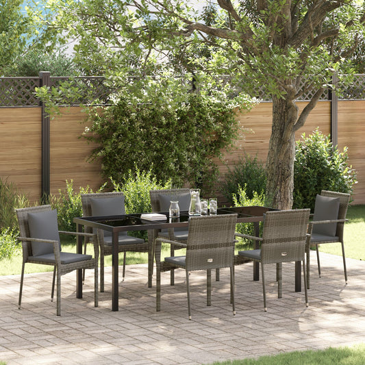7-Delig Tuin Dining Set Met Kussens Grijs Poly Rattan